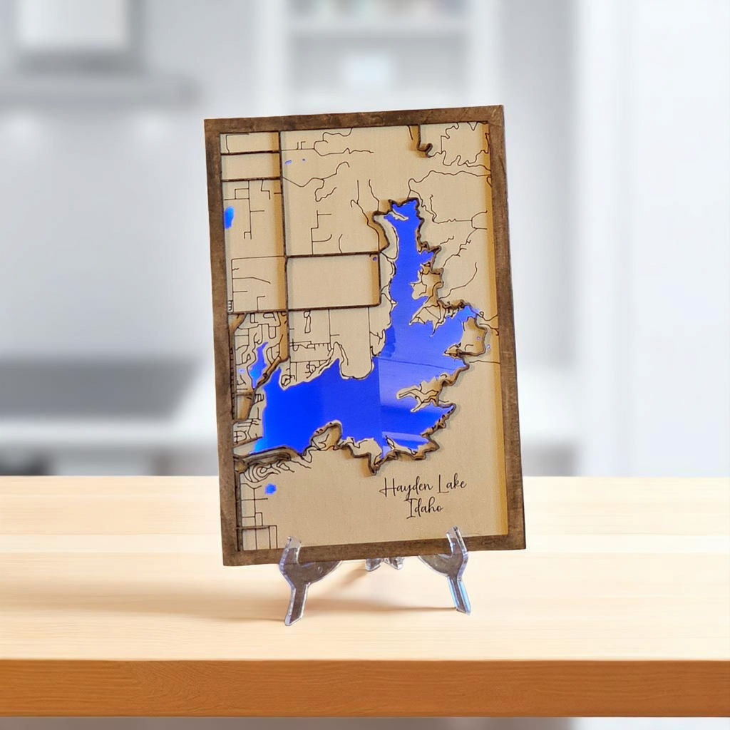 Lighted Hayden Lake Map | Handcrafted Wooden Lake Art