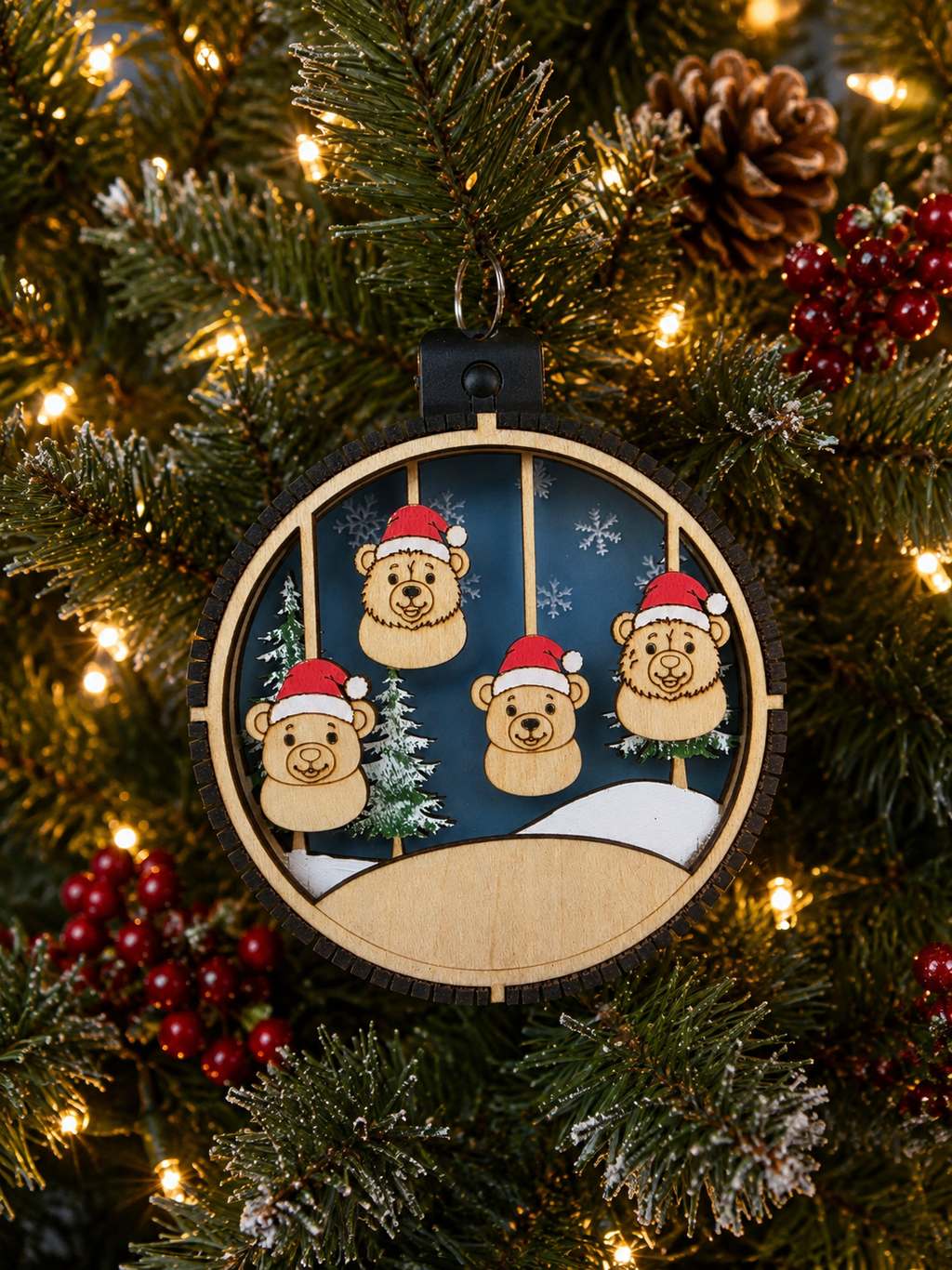 Personalized Bear Christmas Ornament, lifestyle photo
