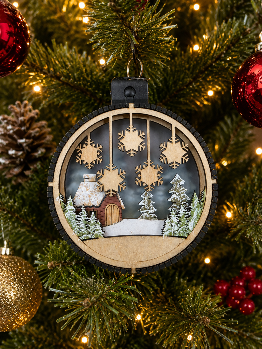 Personalized Cabin Christmas Ornament, size comparison