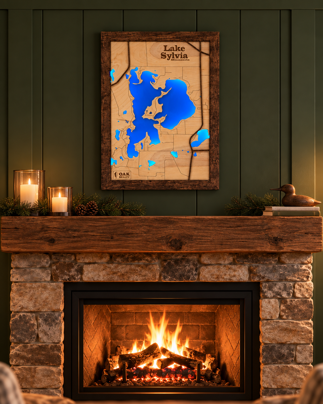Lighted Lake Sylvia Map | Handcrafted Wooden Lake Art