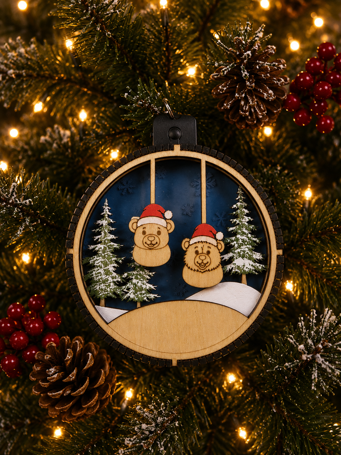 Personalized Bear Christmas Ornament, close-up detail
