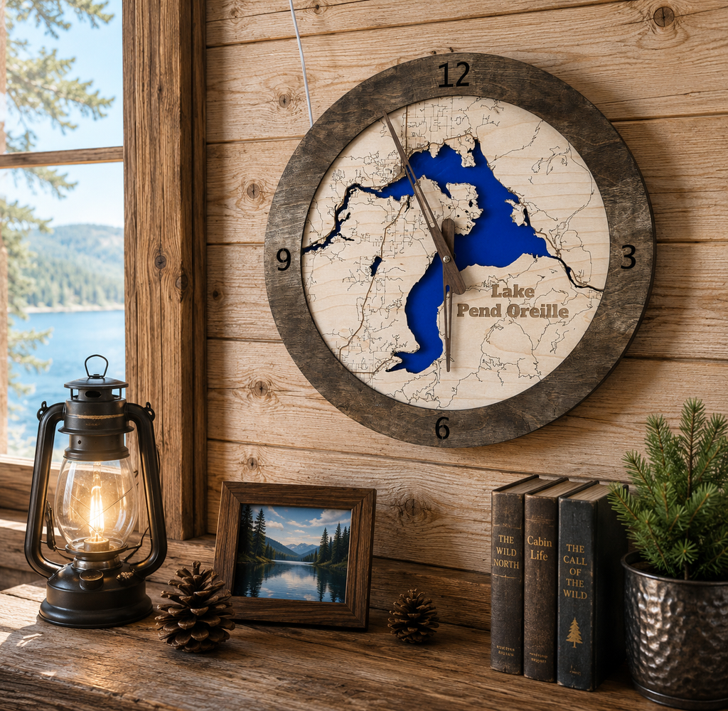 Lighted Lake Pend Oreille Clock | Handcrafted Wooden Wall Clock