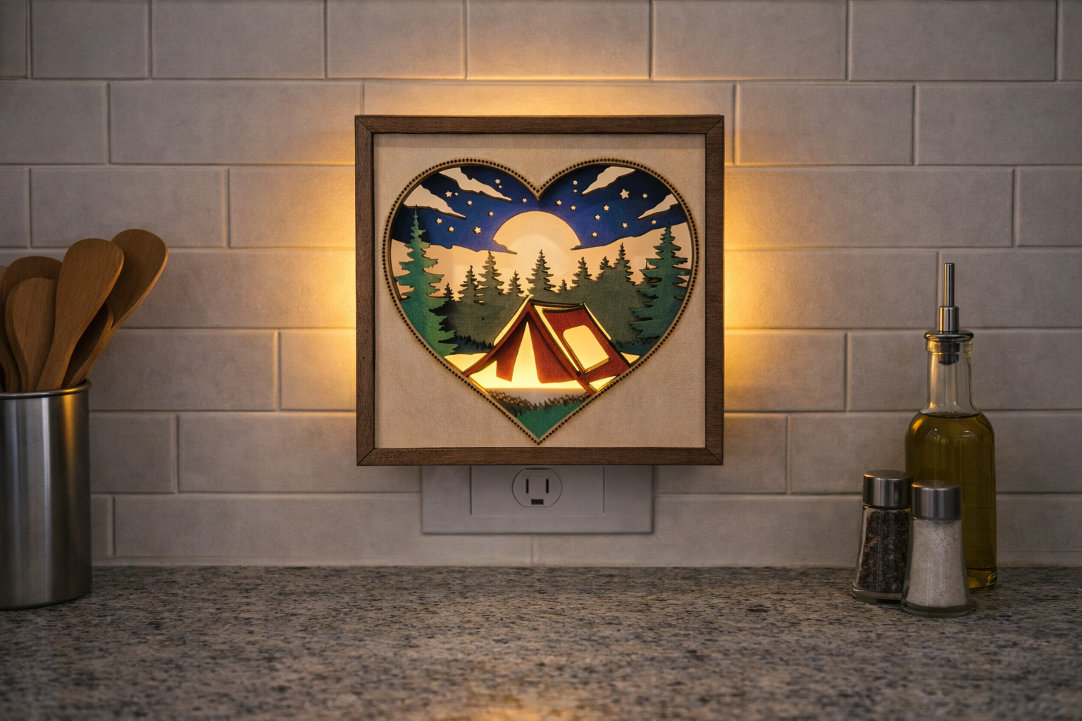 Hear shaped night light with glowing tent