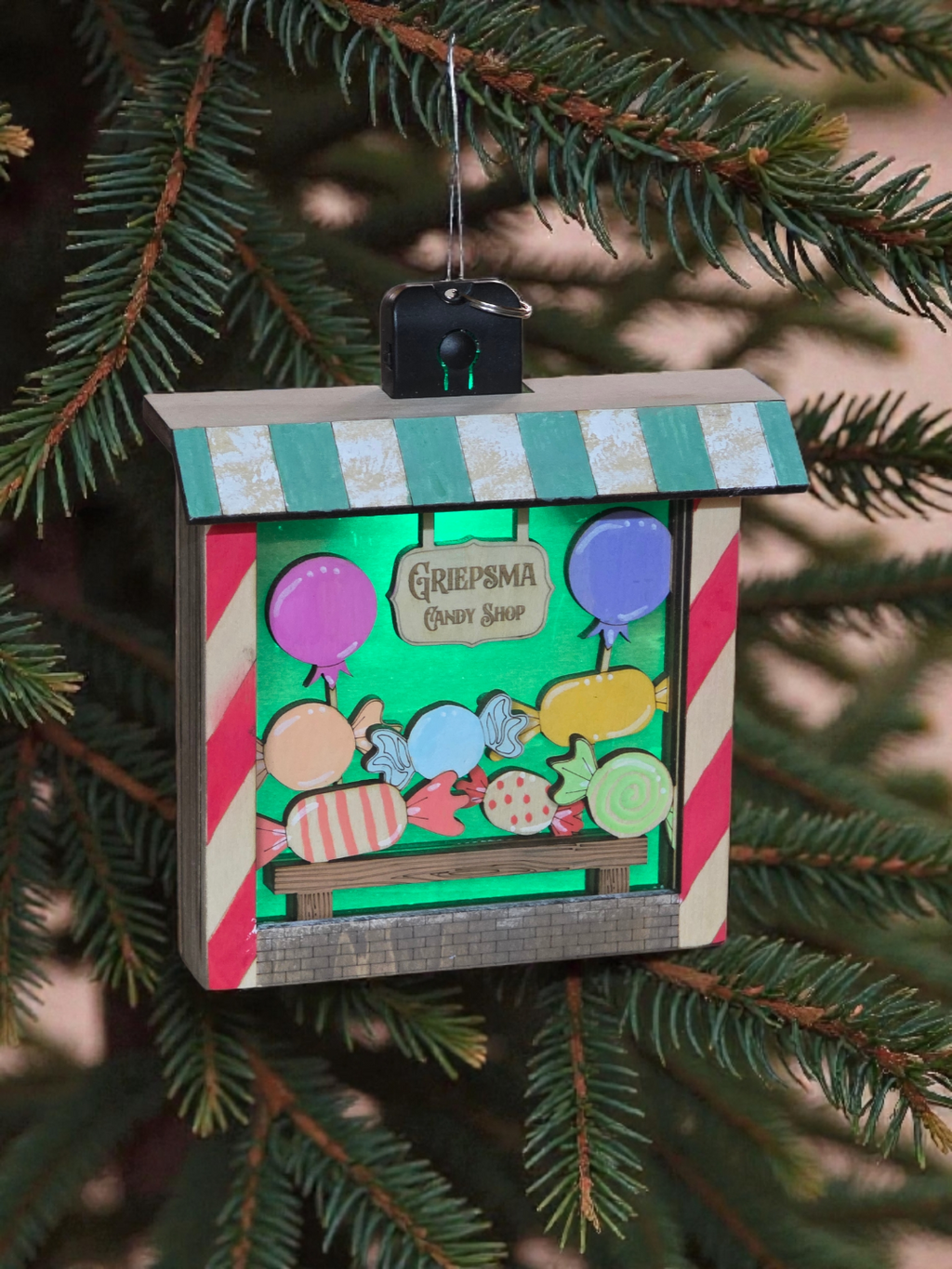 Lighted Personalized Candy Store / Sweet Shop Christmas Ornament