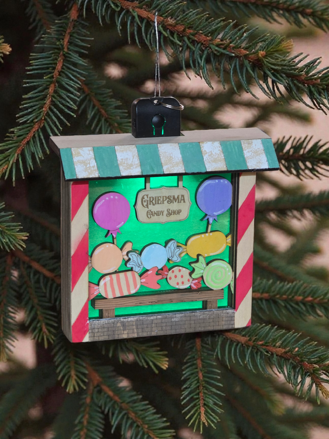Lighted Personalized Candy Store Ornament, lifestyle photo