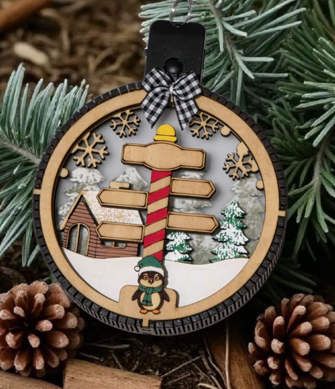 Personalized Lighted North Pole Ornament, lifestyle photo