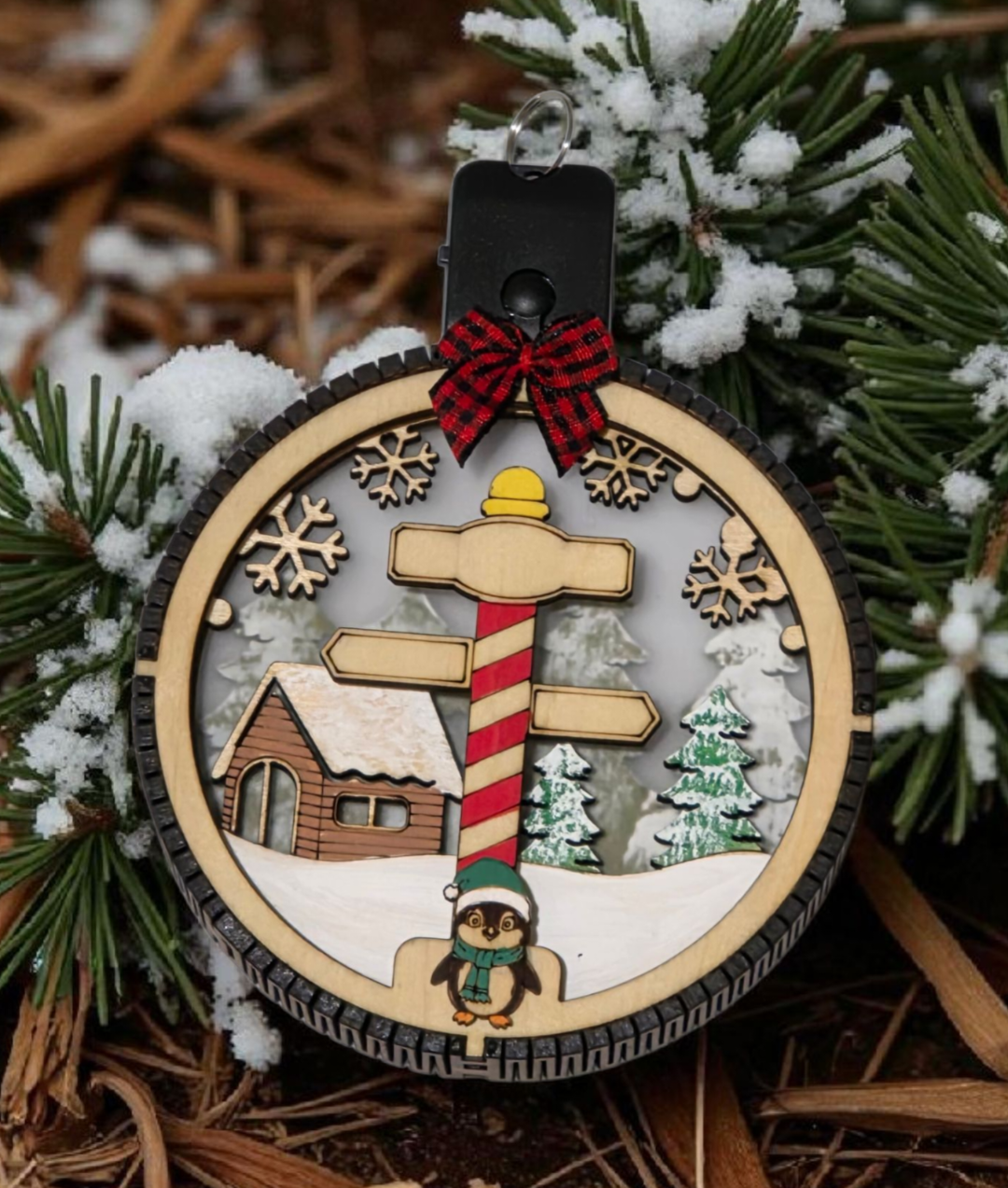 Personalized Lighted North Pole Ornament, close-up detail